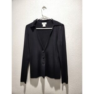 Vintage Talbots Navy Knit Cardigan Blazer Rayon‎ Nylon Button Front Top Women's